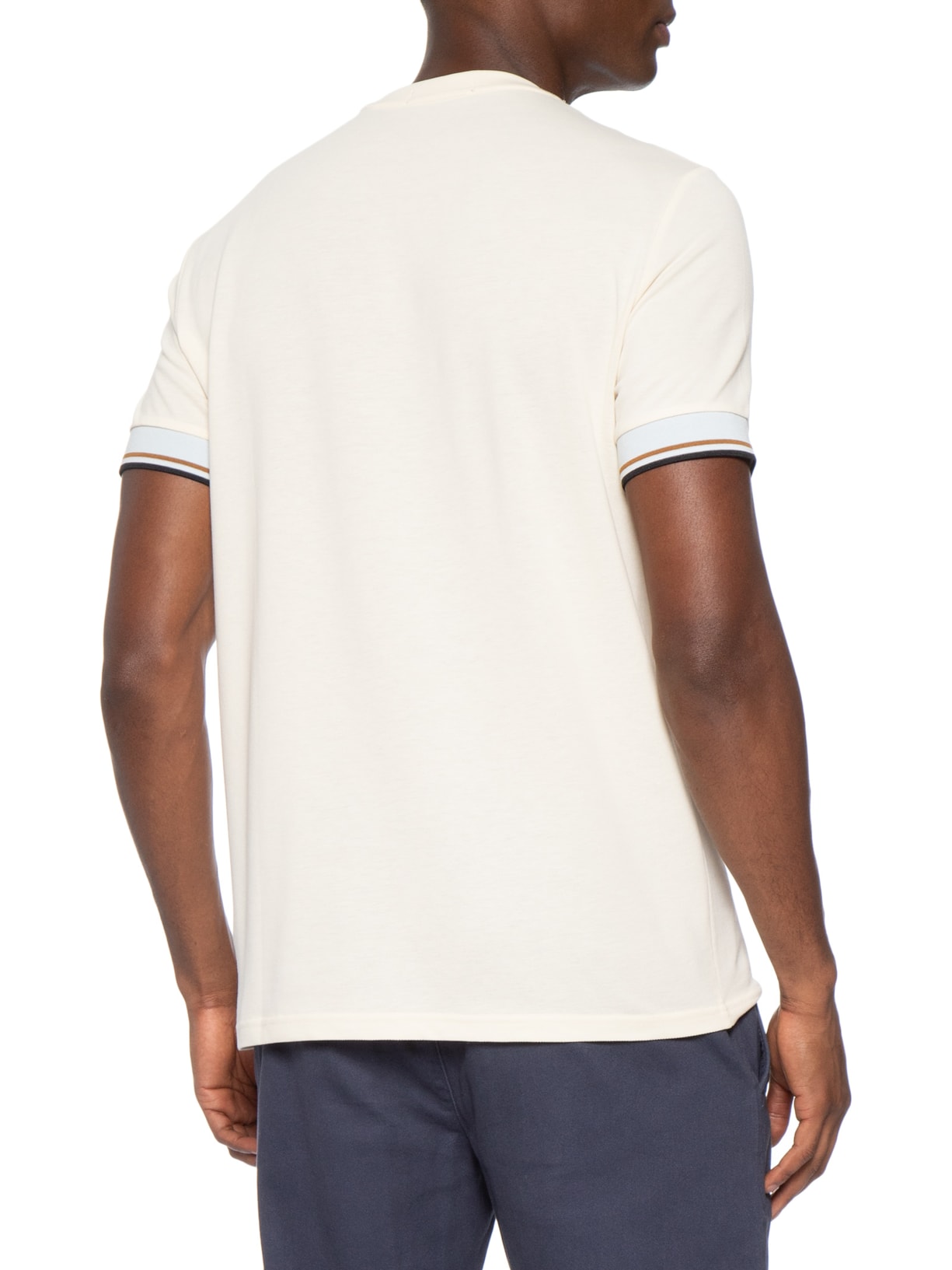 Camiseta Masculina Regular Fit Punho Friso Duplo Em Algodão Bege Fred Perry