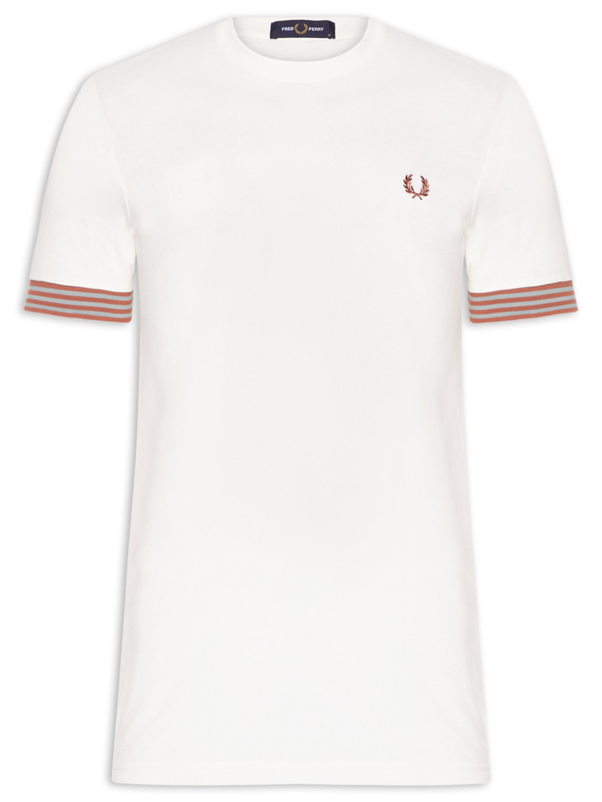 Camiseta Masculina Regular Fit Punho Listrado Em Piquet Leve De Algodão - Off White