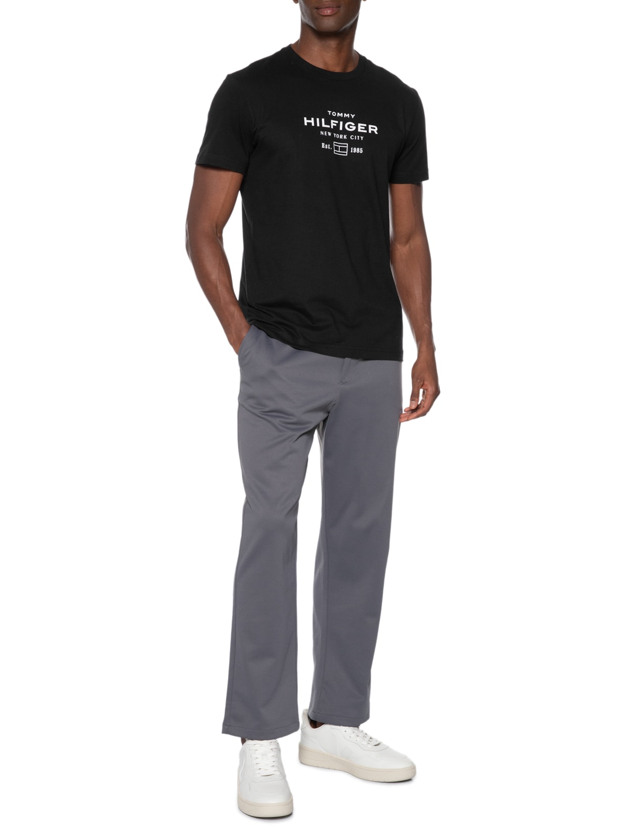  Camiseta Masculina Regular Fit Stack Graphic Preto Tommy Hilfiger