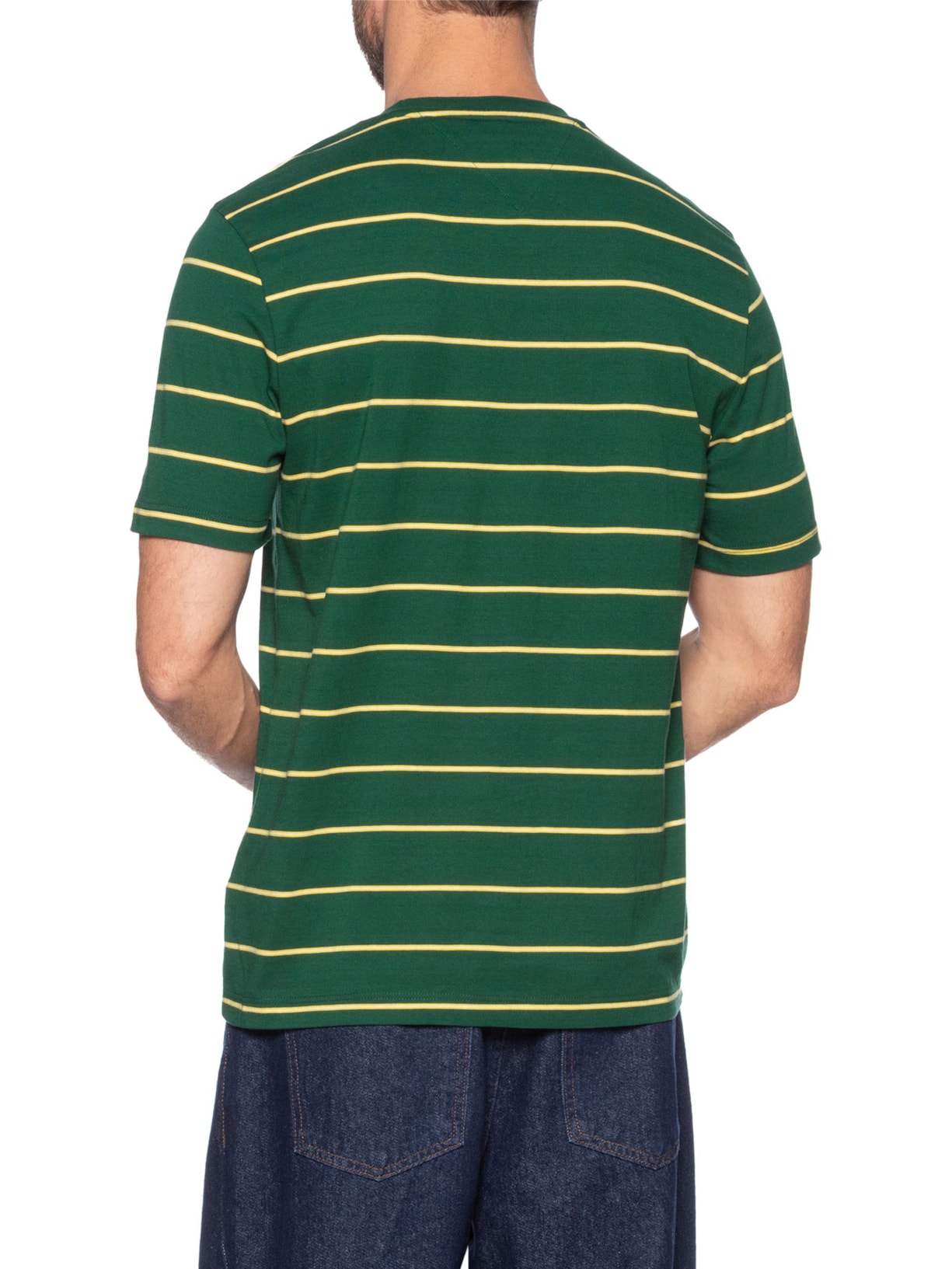 Camiseta Masculina Regular Fit Stripe Em Verde Tommy Hilfiger