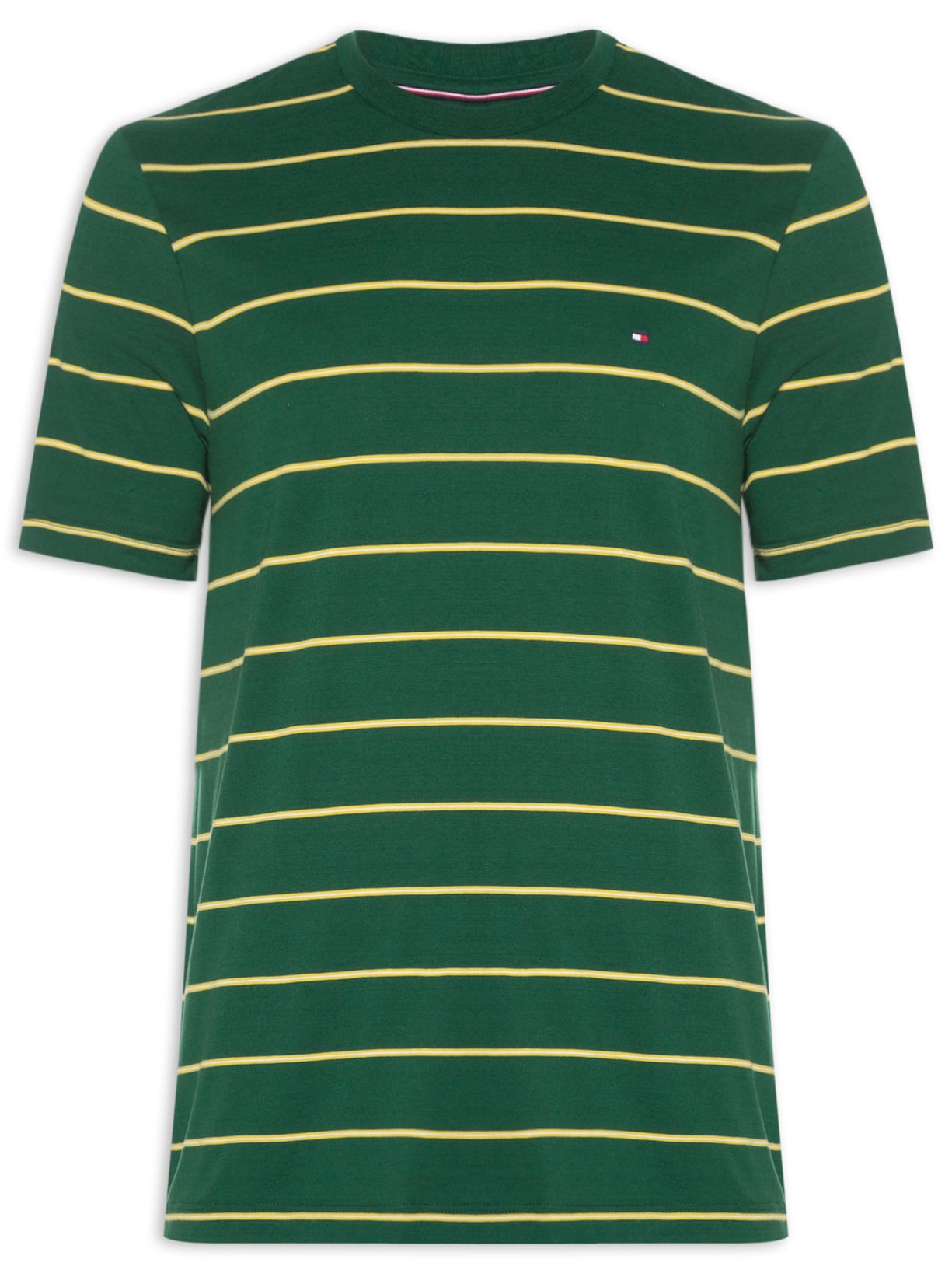 Camiseta Masculina Regular Fit Stripe Em Verde Tommy Hilfiger