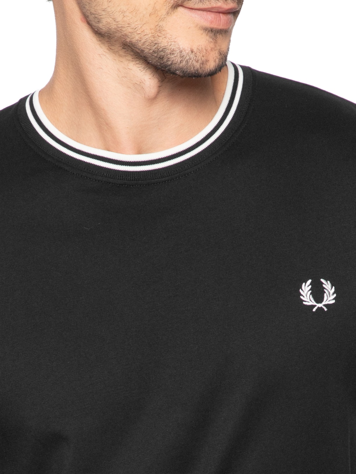 Camiseta Masculina Regular Fit Twin Tipped Em Algodão Preto Fred Perry