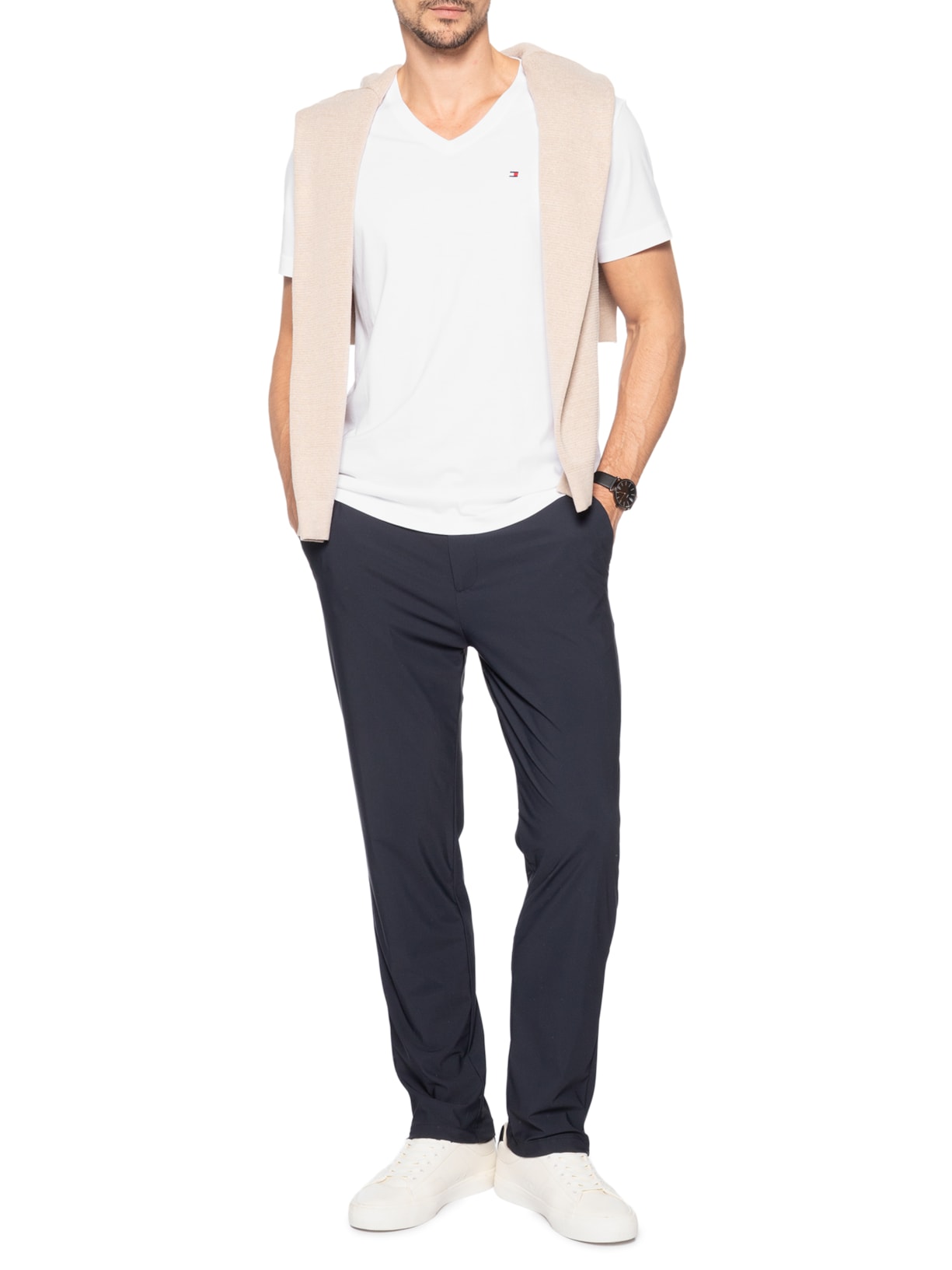Camiseta Masculina Regular Fit V-Nk Pima Cotton Branco Tommy Hilfiger