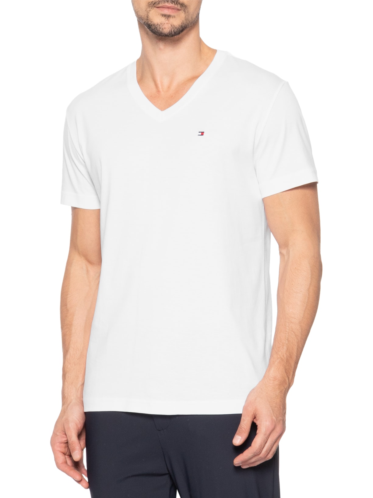 Camiseta Masculina Regular Fit V-Nk Pima Cotton Branco Tommy Hilfiger