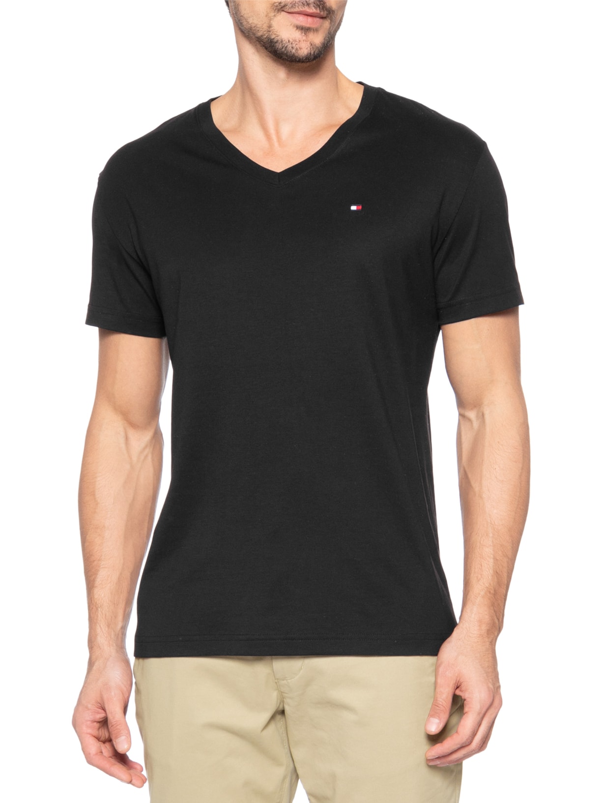 Camiseta Masculina Regular Fit V-Nk Pima Cotton Preto Tommy Hilfiger
