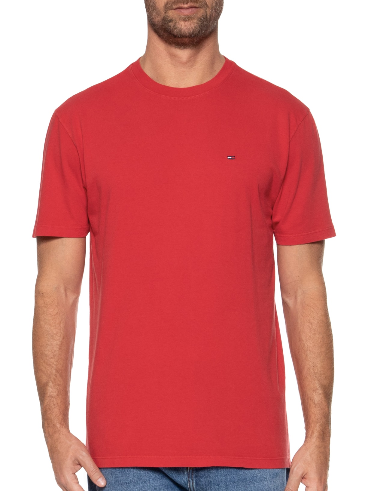 Camiseta Masculina Regular Jersey Com Neck Ext Vermelho Tommy Jeans