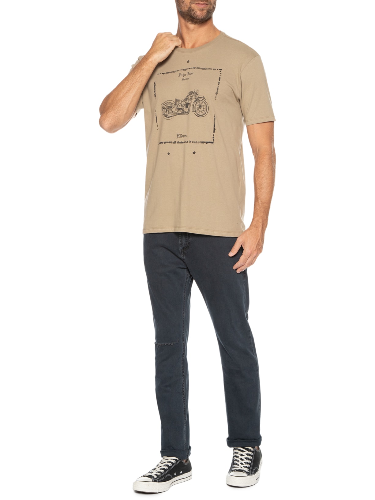 Camiseta Masculina Regular Riders Bege John John