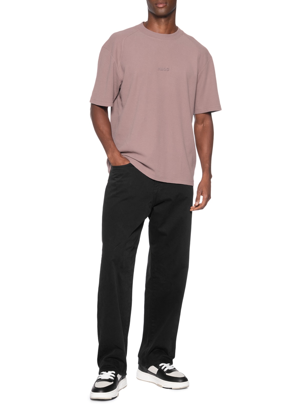 Camiseta Masculina Relaxed-Fit Crew Neck Daffl Marrom Hugo