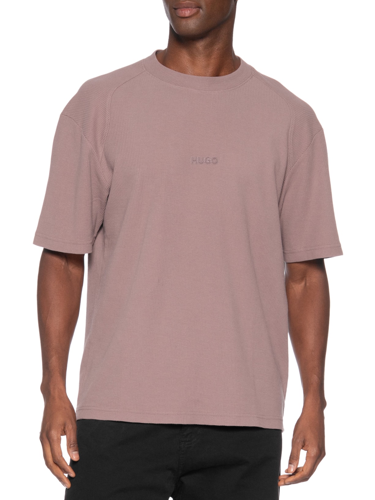 Camiseta Masculina Relaxed-Fit Crew Neck Daffl Marrom Hugo