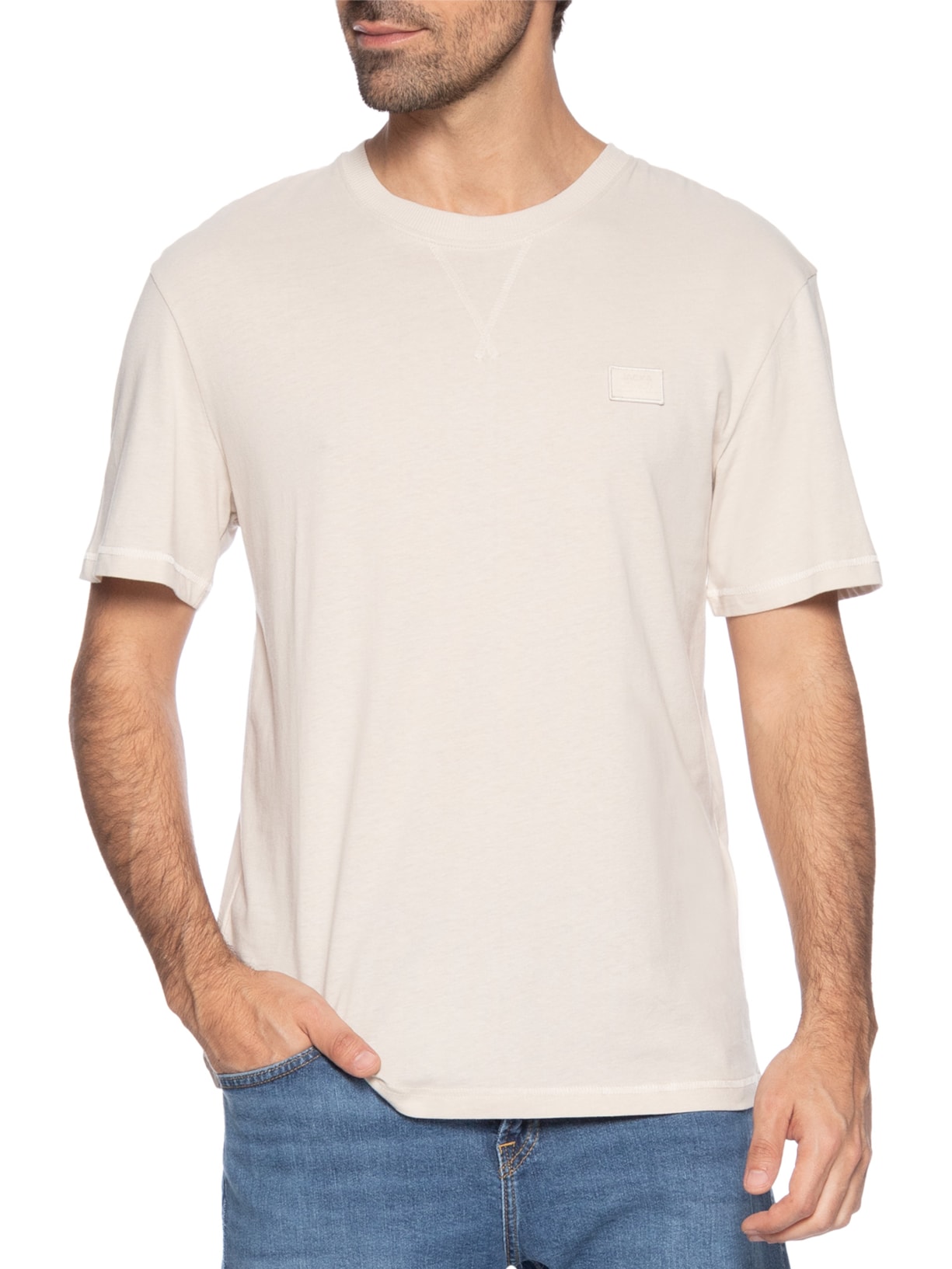 Camiseta Masculina Relaxed Fit Em Algodão Bege Jack & Jones