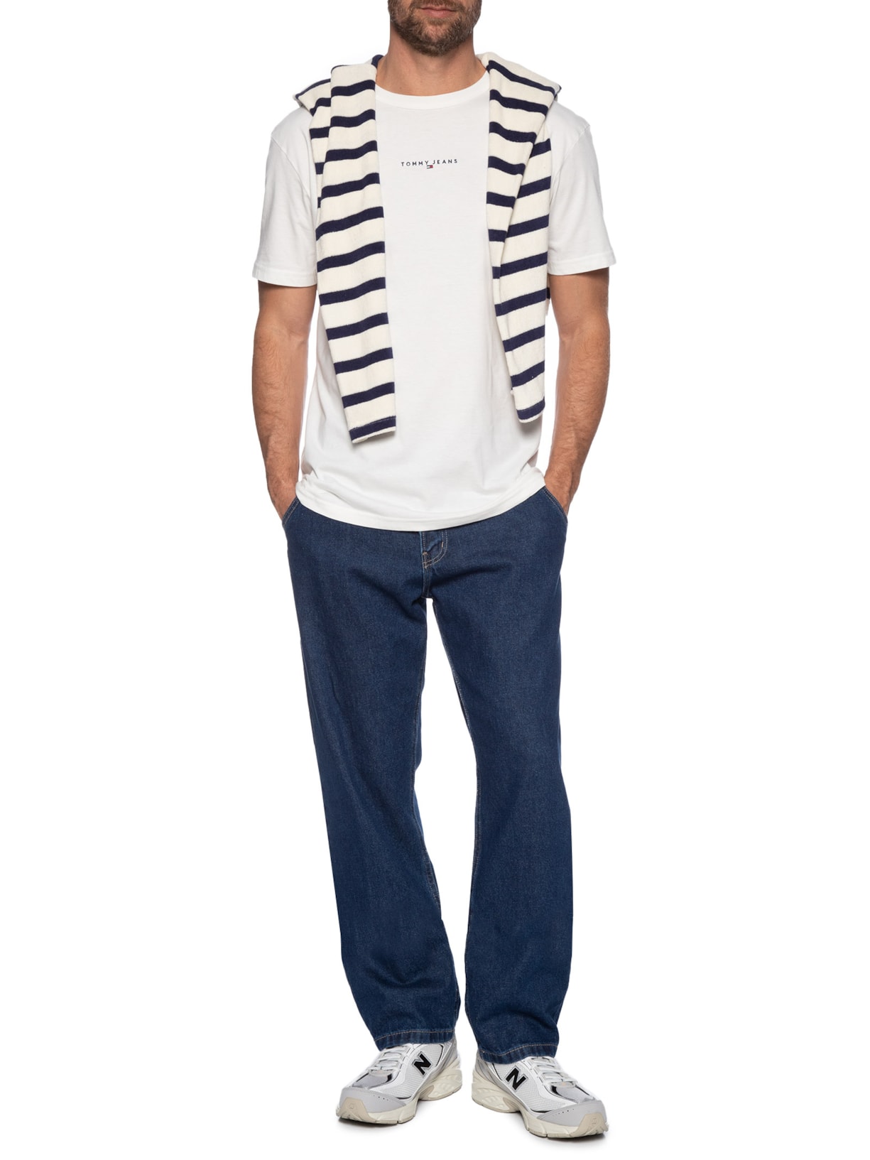 Camiseta Masculina Relaxed Fit Linear Logo Branco Tommy Jeans