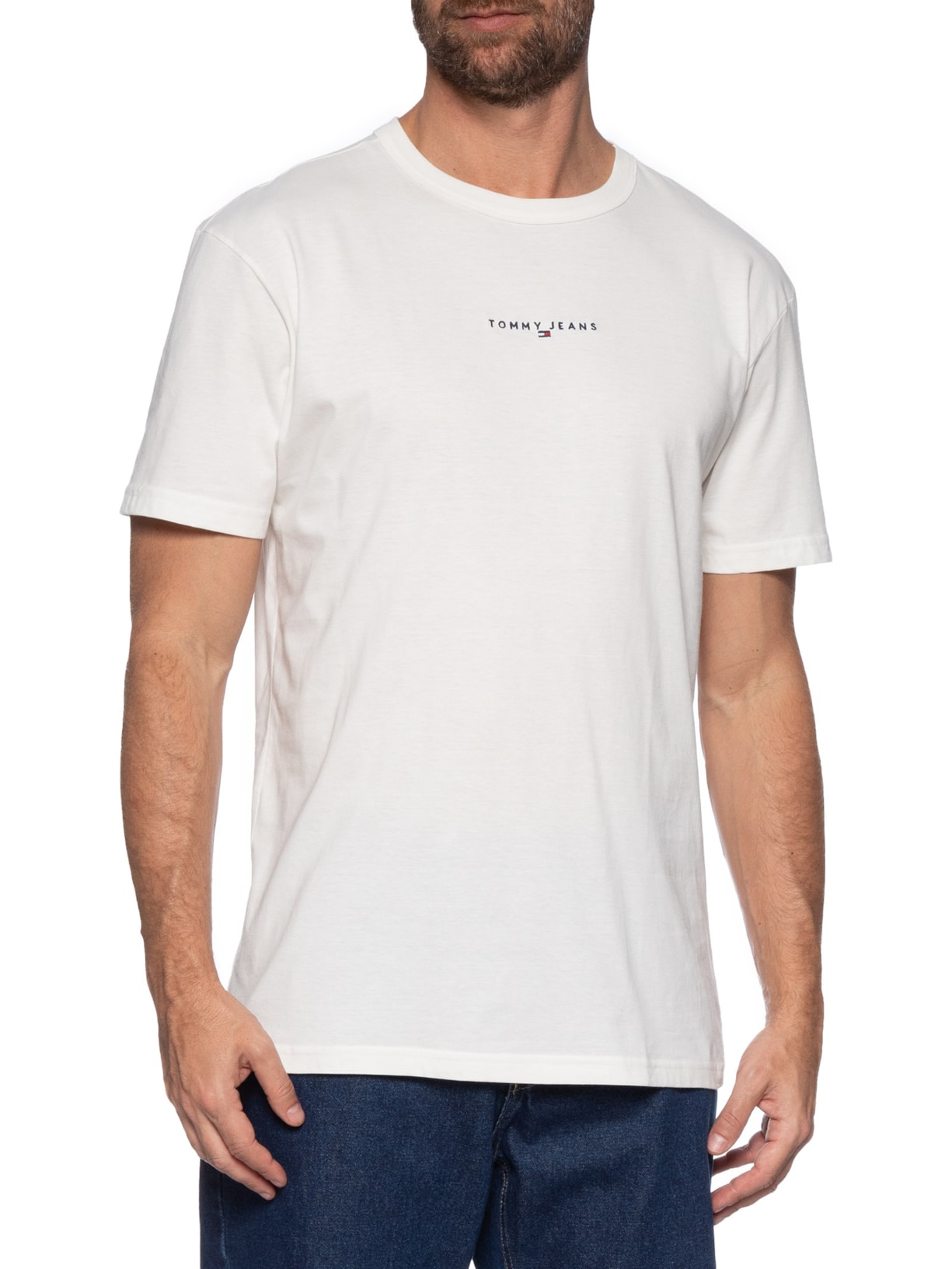 Camiseta Masculina Relaxed Fit Linear Logo Branco Tommy Jeans