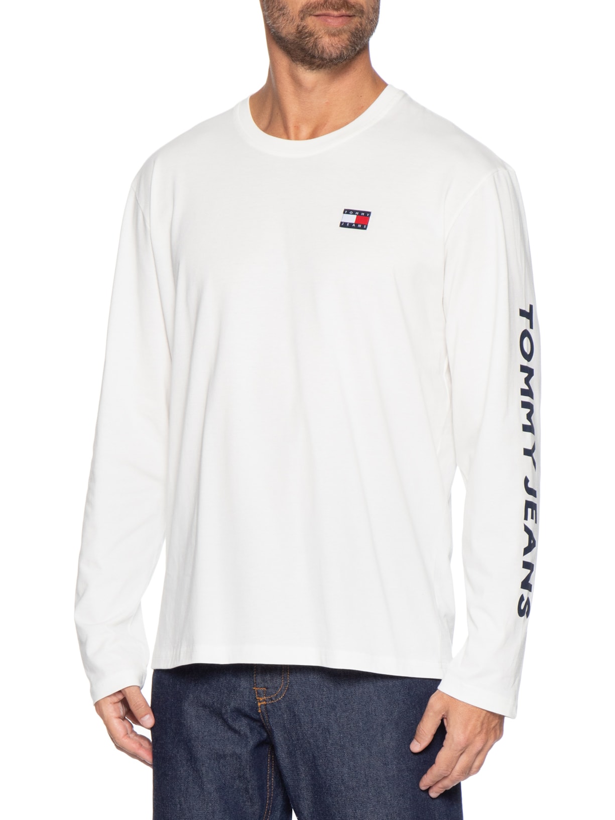 Camiseta Masculina Relaxed Fit Manga Longa Branco Tommy Jeans