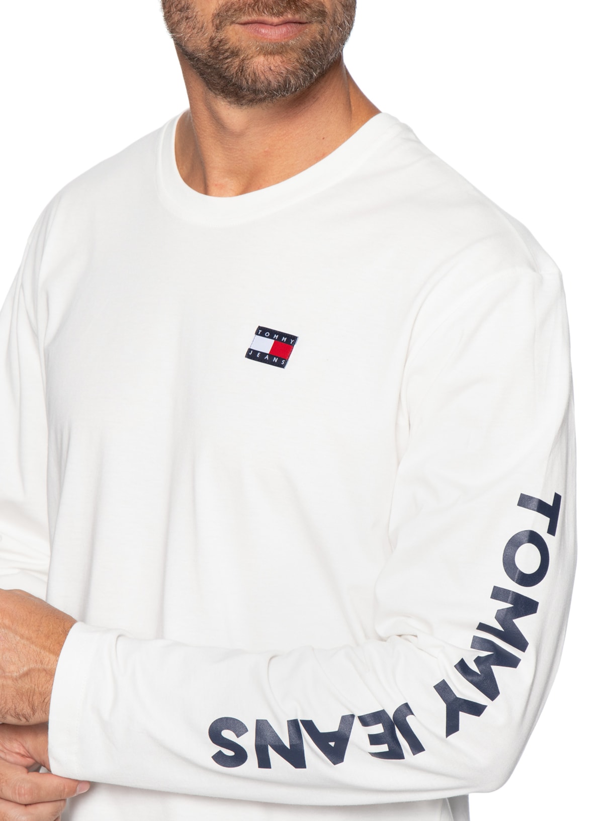 Camiseta Masculina Relaxed Fit Manga Longa Branco Tommy Jeans