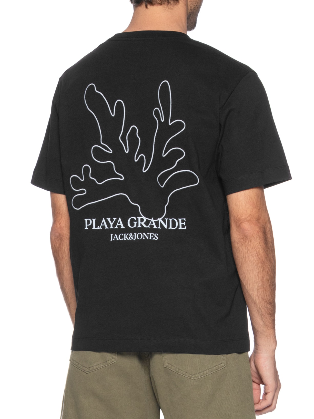 Camiseta Masculina Relaxed Fit Rubber Print Preto Jack & Jones