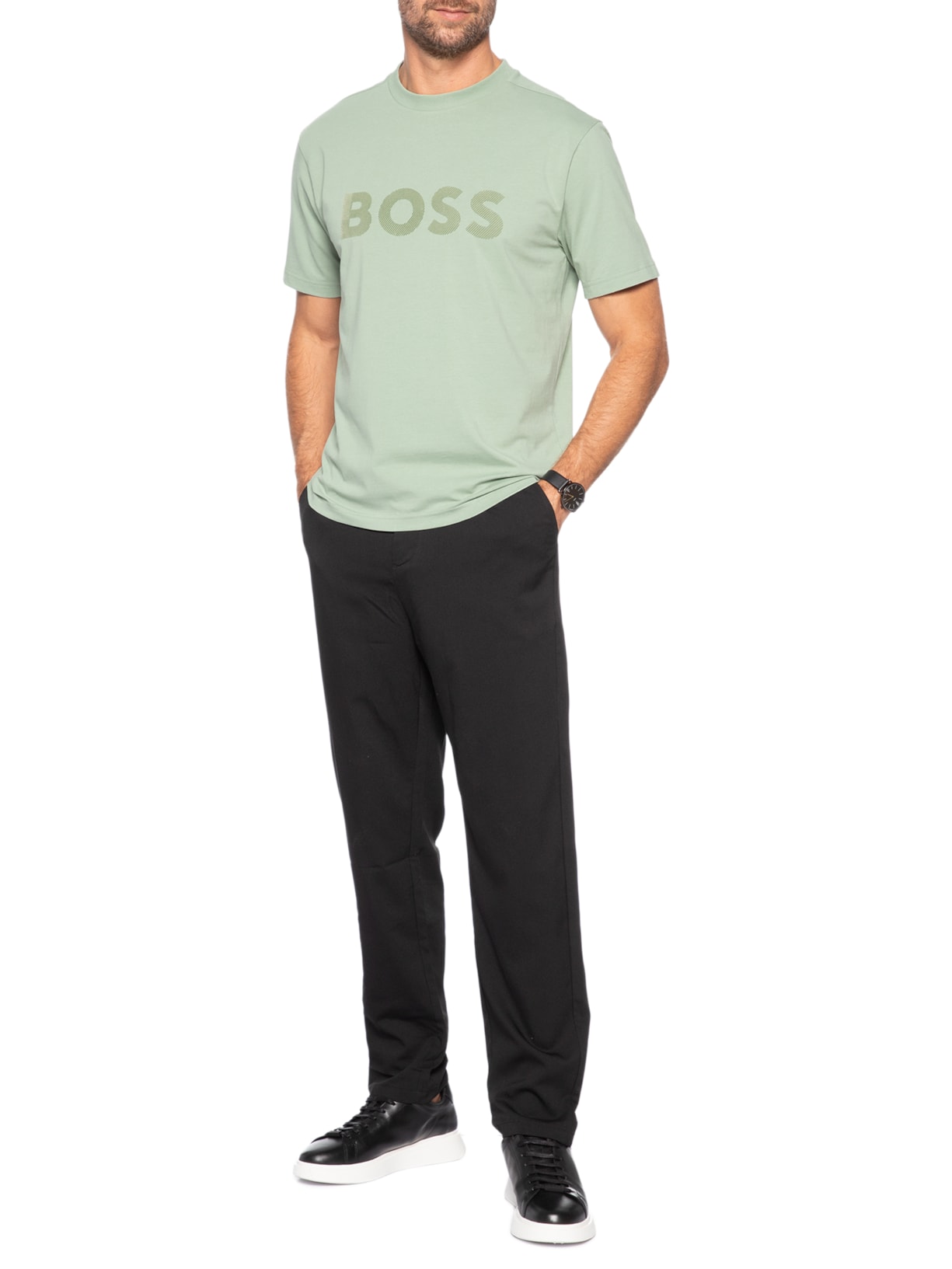 Camiseta Masculina Relaxed Fit Stretch Cotton Ts Iconic Logo Verde Boss