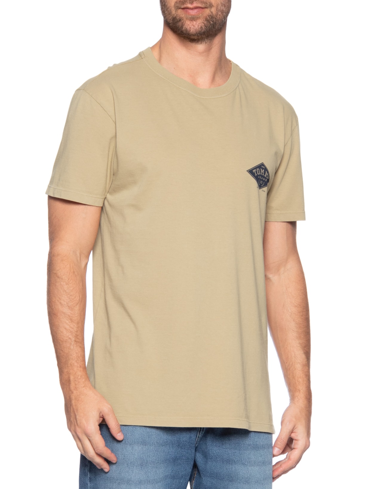 Camiseta Masculina Relaxed Fit Varsity Bege Tommy Jeans