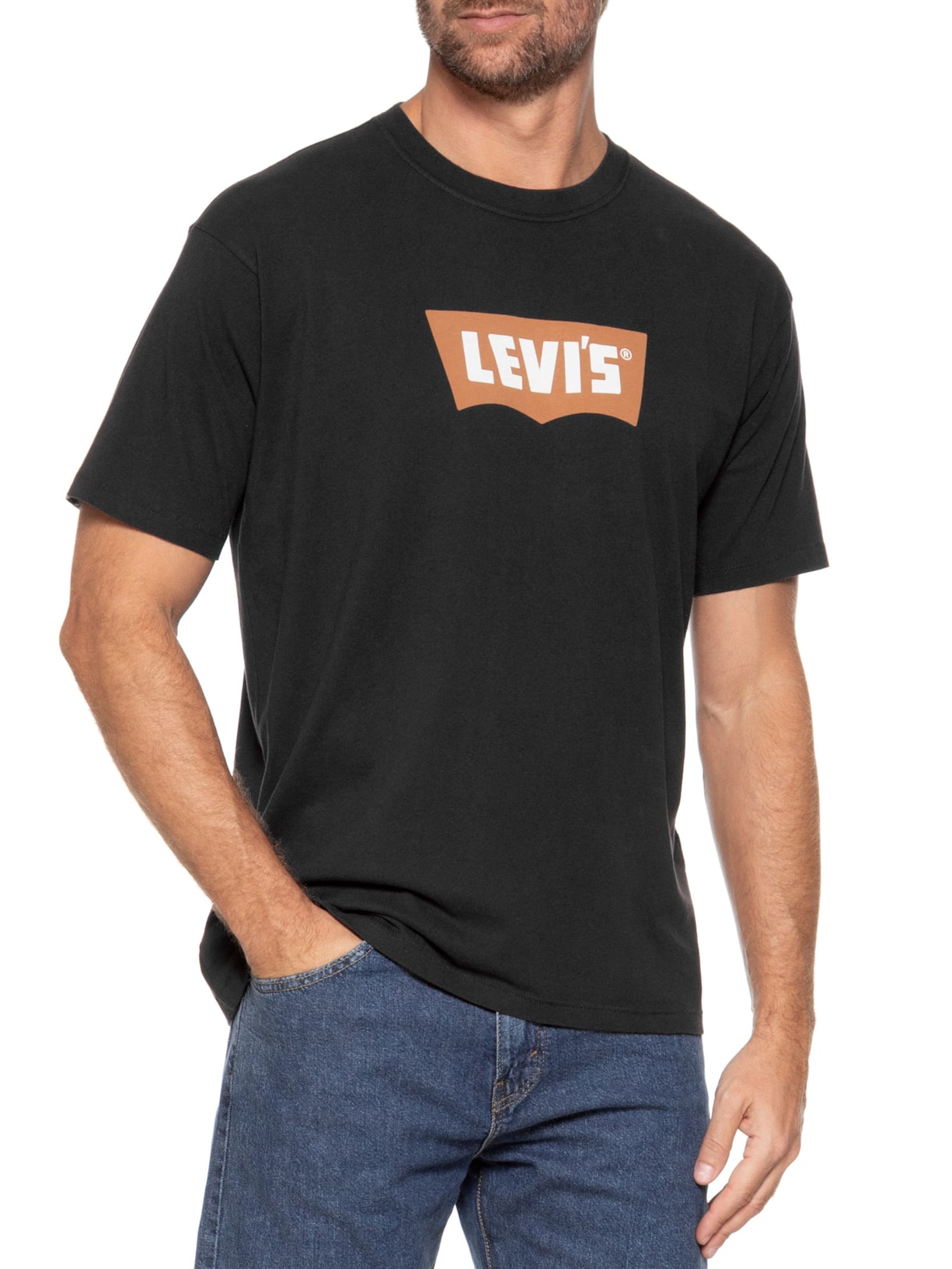 Camiseta Masculina Relaxed Fit Vintage Batwing Logo  Preto Levi's