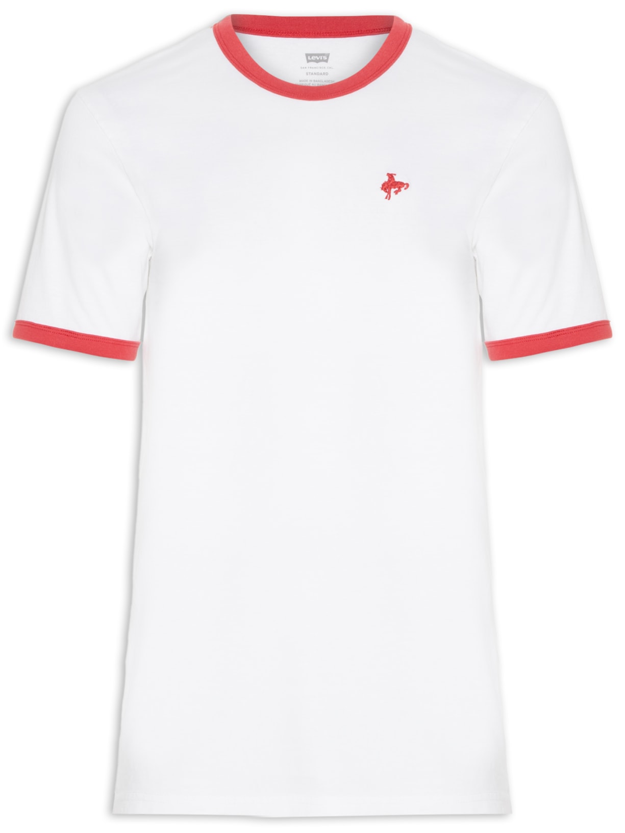 Camiseta Masculina Retro Embroidered Ringer Neck - Branco