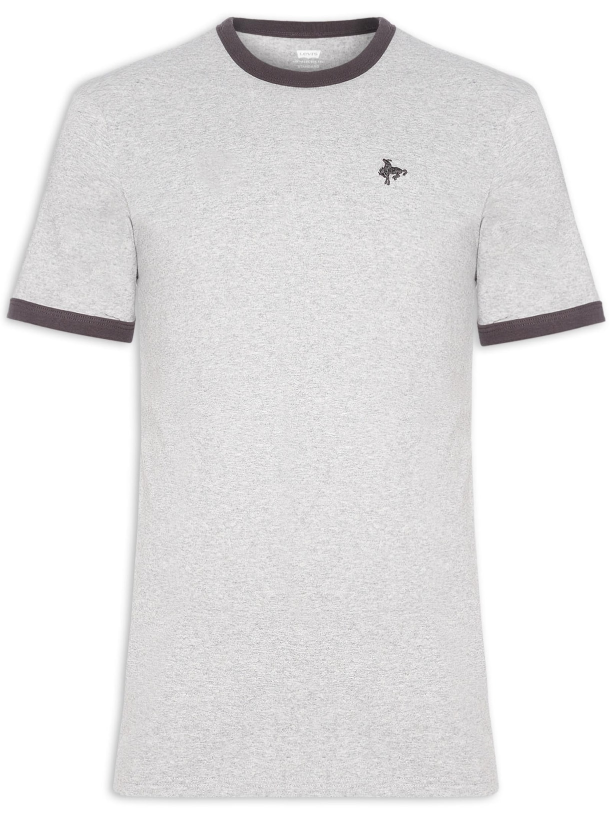 Camiseta Masculina Retro Embroidered Ringer Neck - Cinza