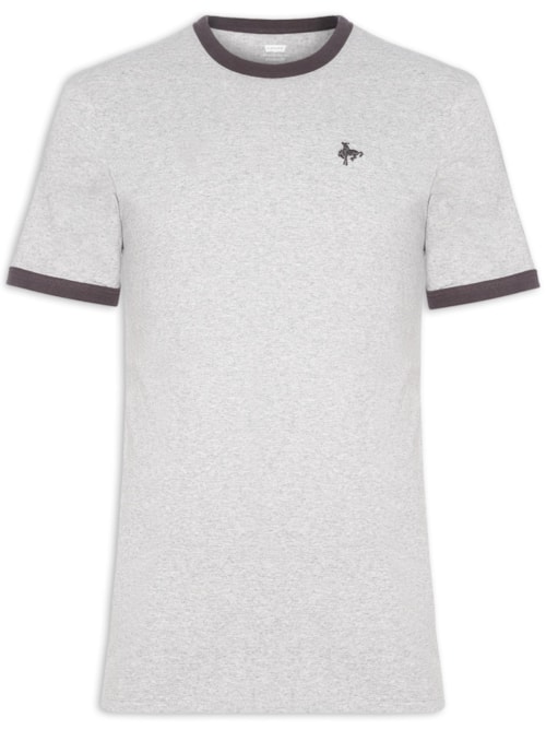 Camiseta Masculina Retro Embroidered Ringer Neck - Cinza