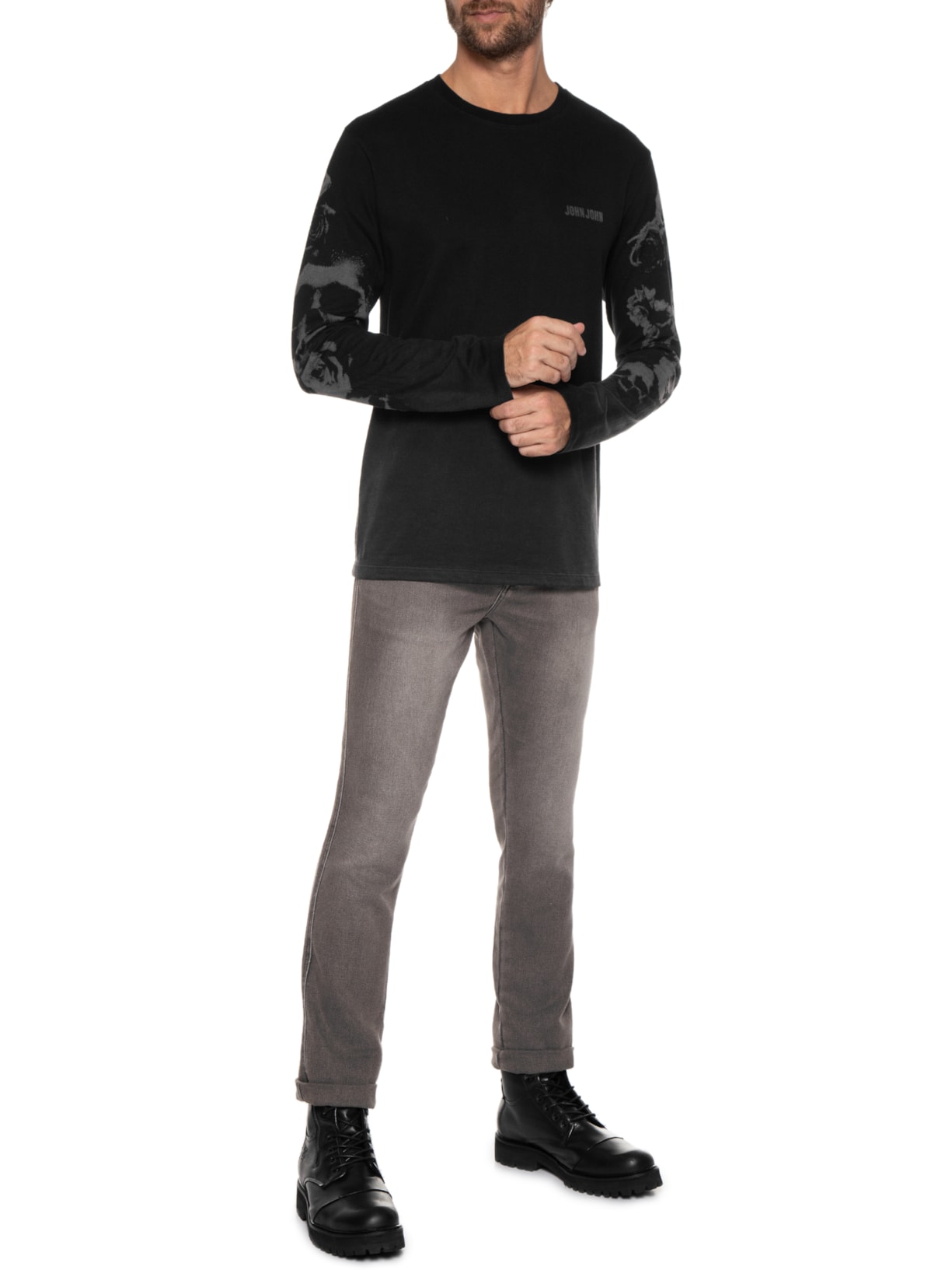 Camiseta Masculina Rg Skull Flower Preto John John