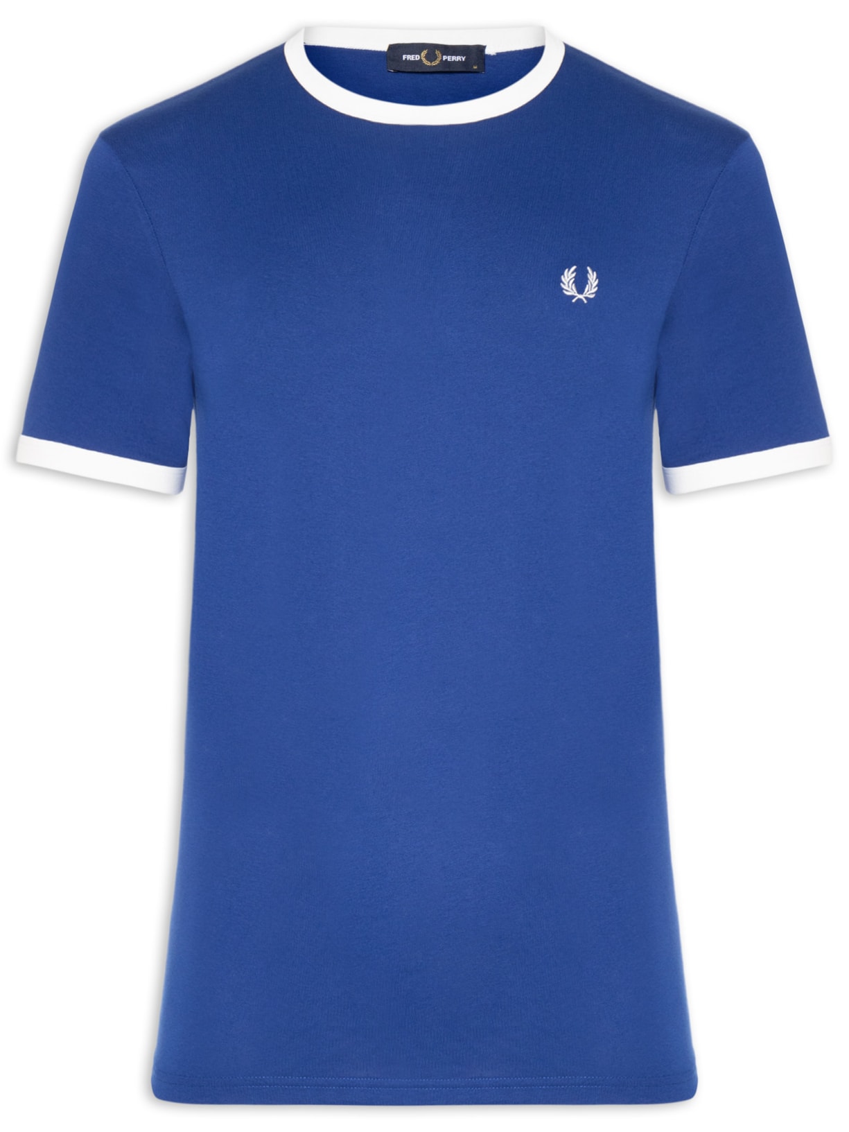 Camiseta Masculina Ringer Regular Fit Em Algodão Azul Fred Perry