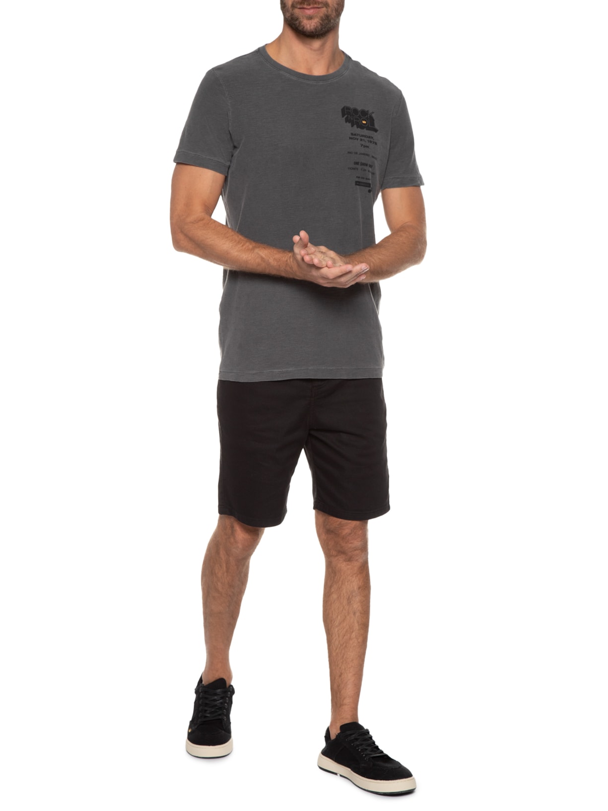 Camiseta Masculina Rough Rock Poster Cinza Osklen