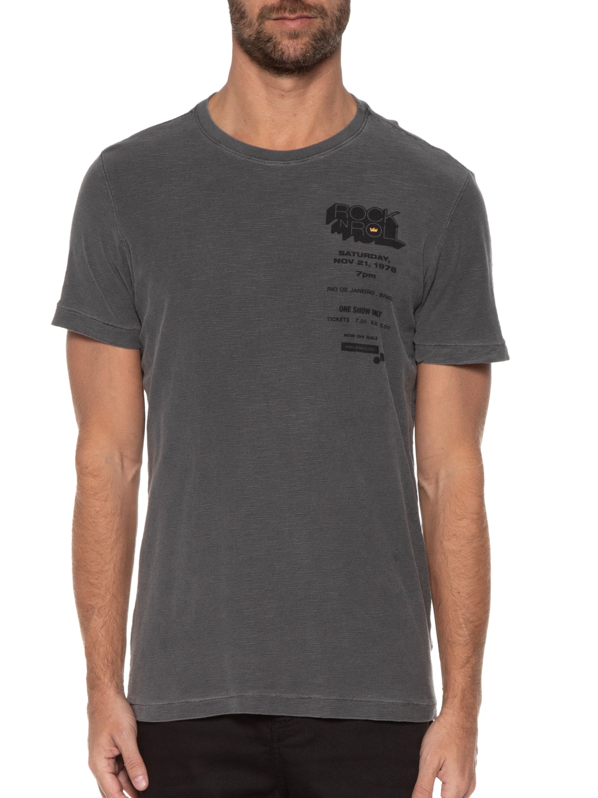 Camiseta Masculina Rough Rock Poster Cinza Osklen