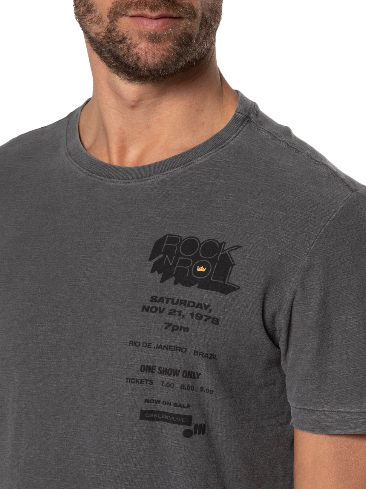 Camiseta Masculina Rough Rock Poster Cinza Osklen