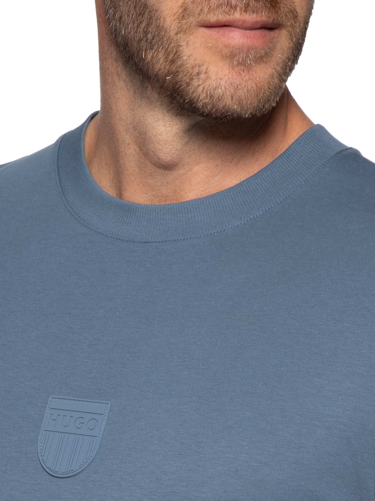 Camiseta Masculina Rubber Logo Crew Neck Azul Hugo