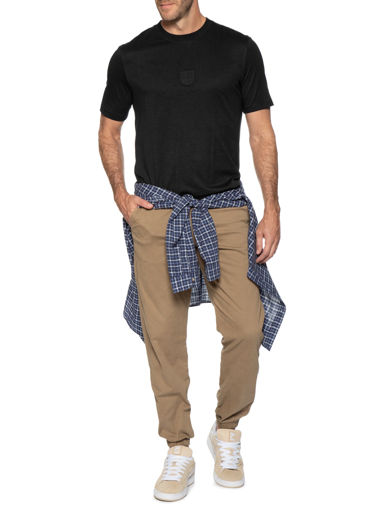 Camiseta Masculina Rubber Logo Crew Neck Preto Hugo