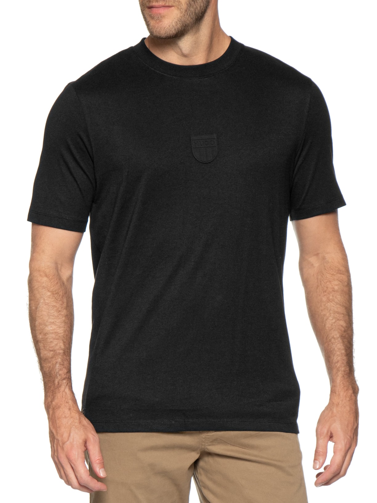 Camiseta Masculina Rubber Logo Crew Neck Preto Hugo