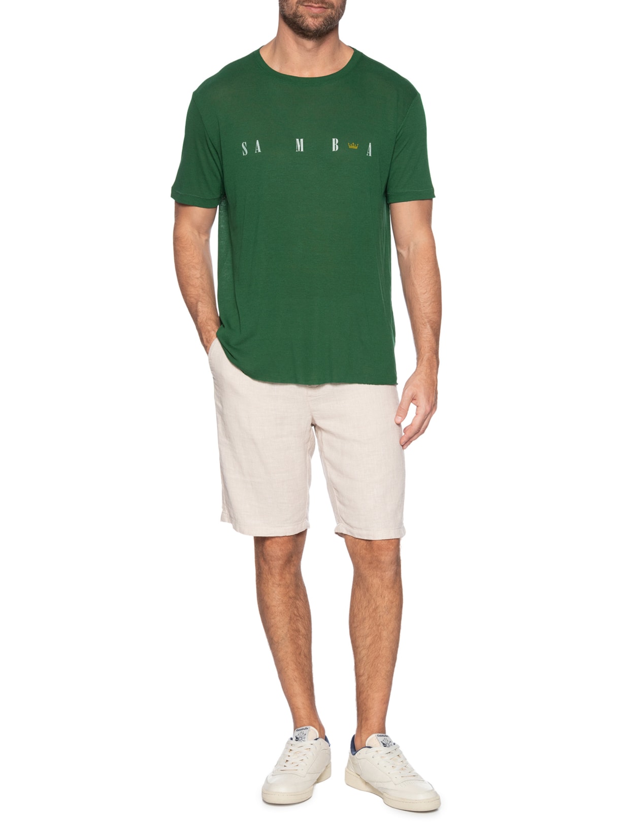 Camiseta Masculina Samba Coroa Light Linen Verde Osklen