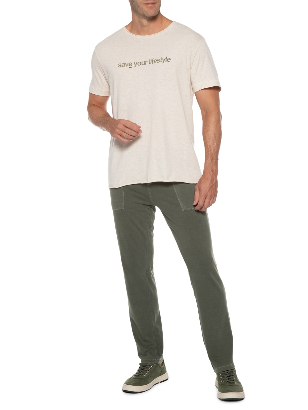 Camiseta Masculina Save Your Lisfestyle Bege Osklen