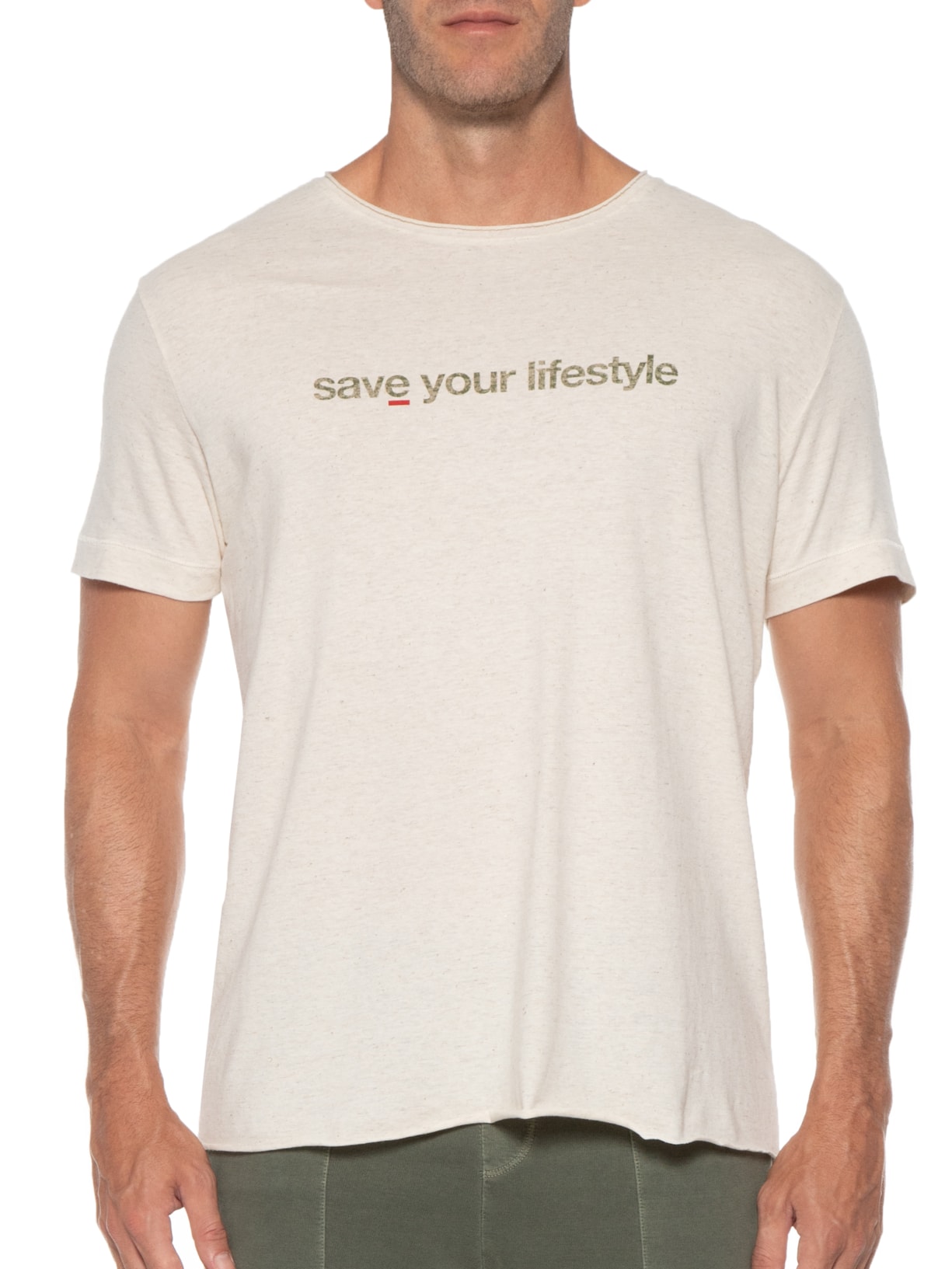 Camiseta Masculina Save Your Lisfestyle Bege Osklen