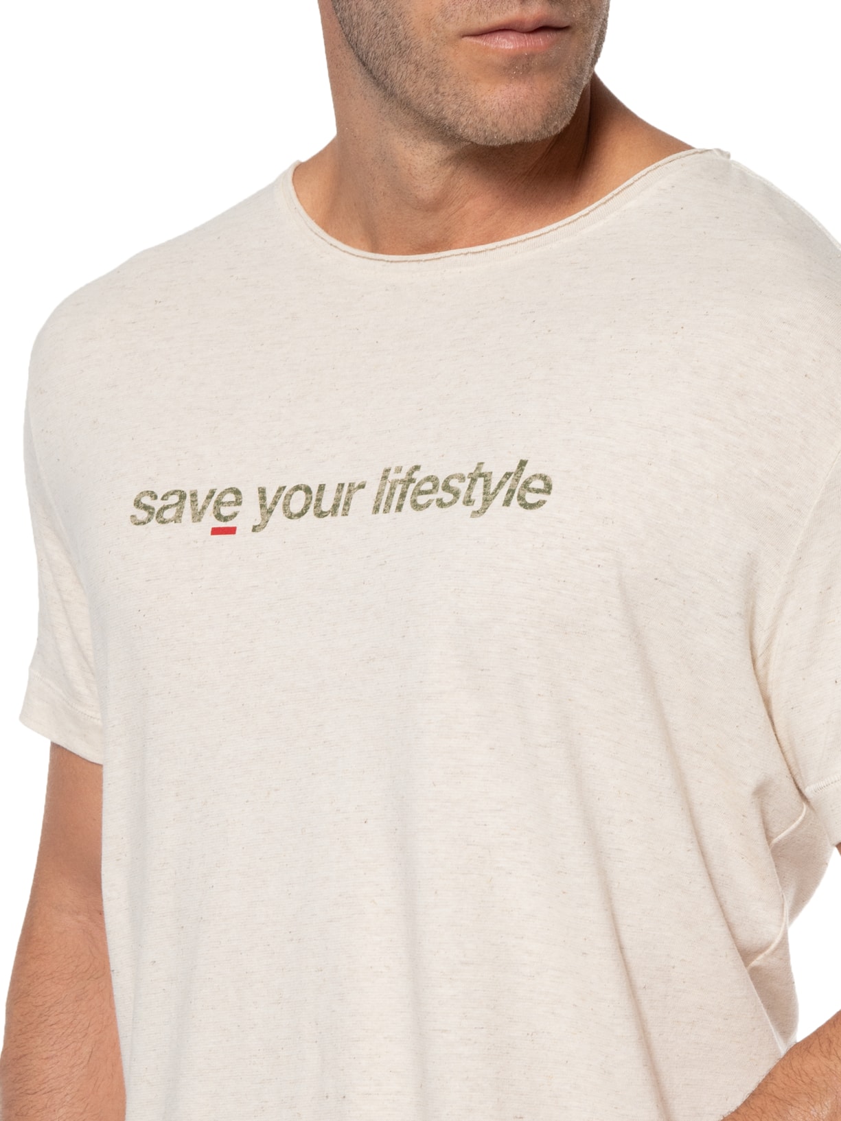 Camiseta Masculina Save Your Lisfestyle Bege Osklen