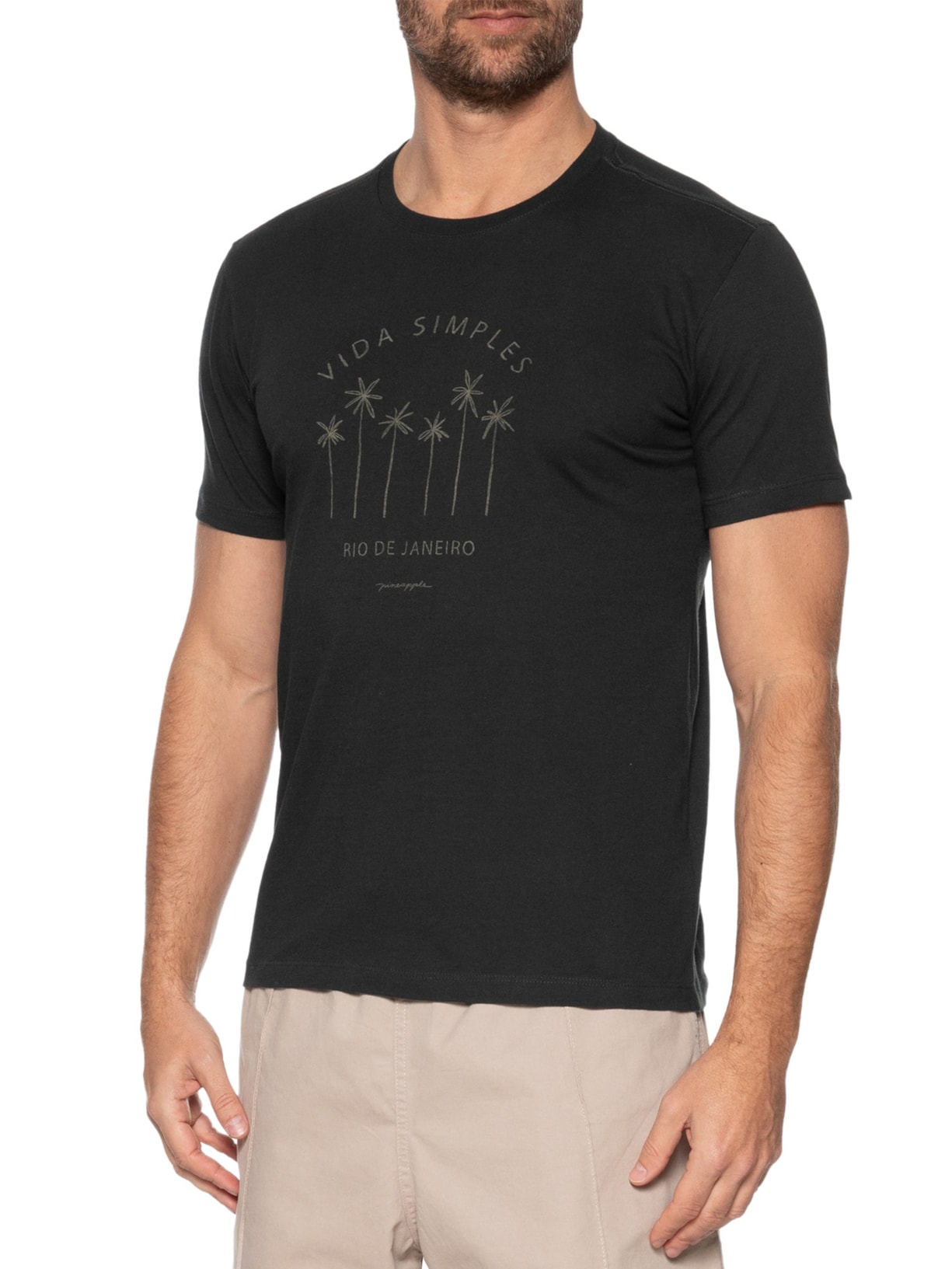  Camiseta Masculina Silk Vida Simples Preto Pineapple