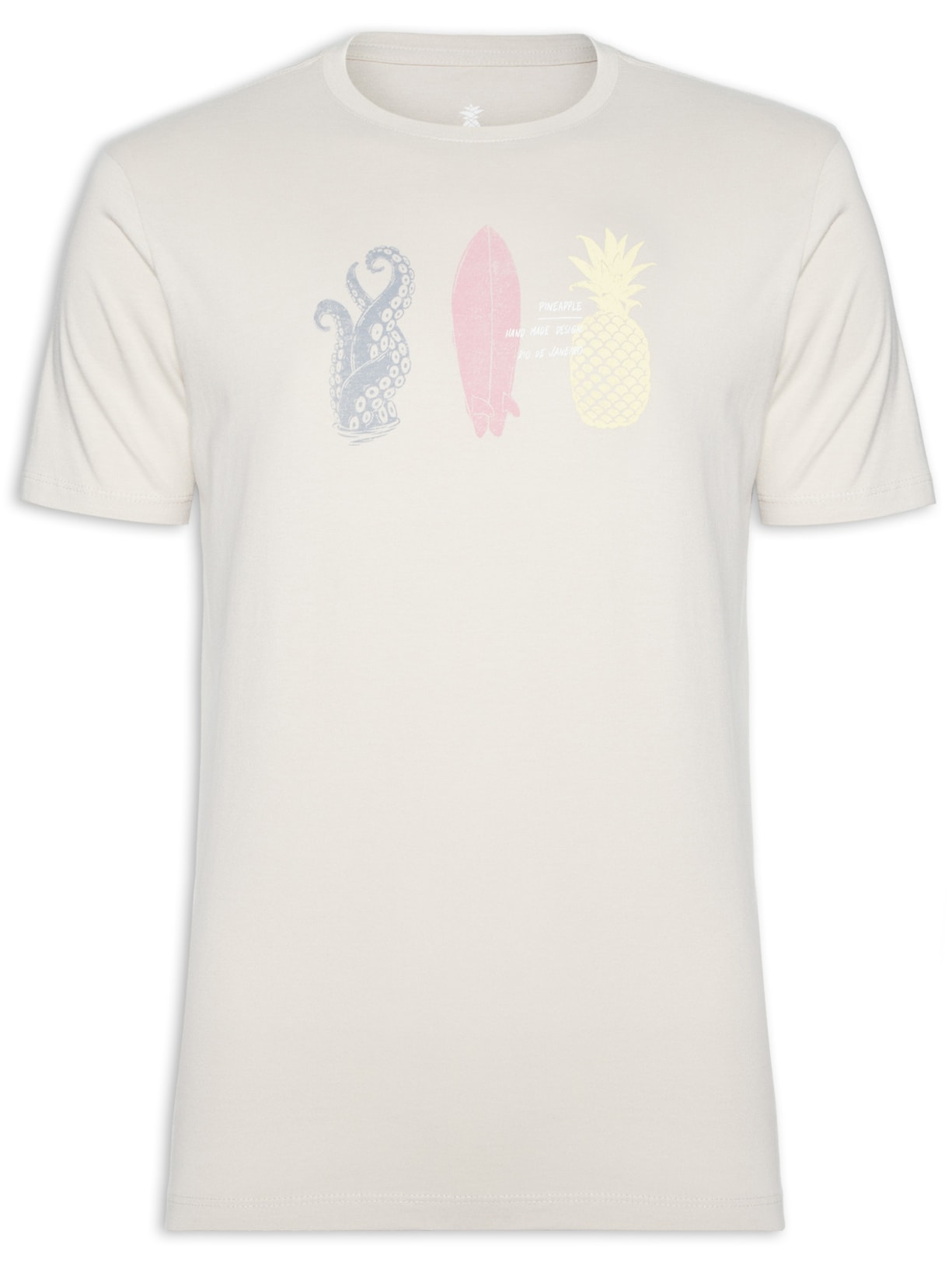 Camiseta Masculina Silkada Carimbo Pine Bege Pineapple