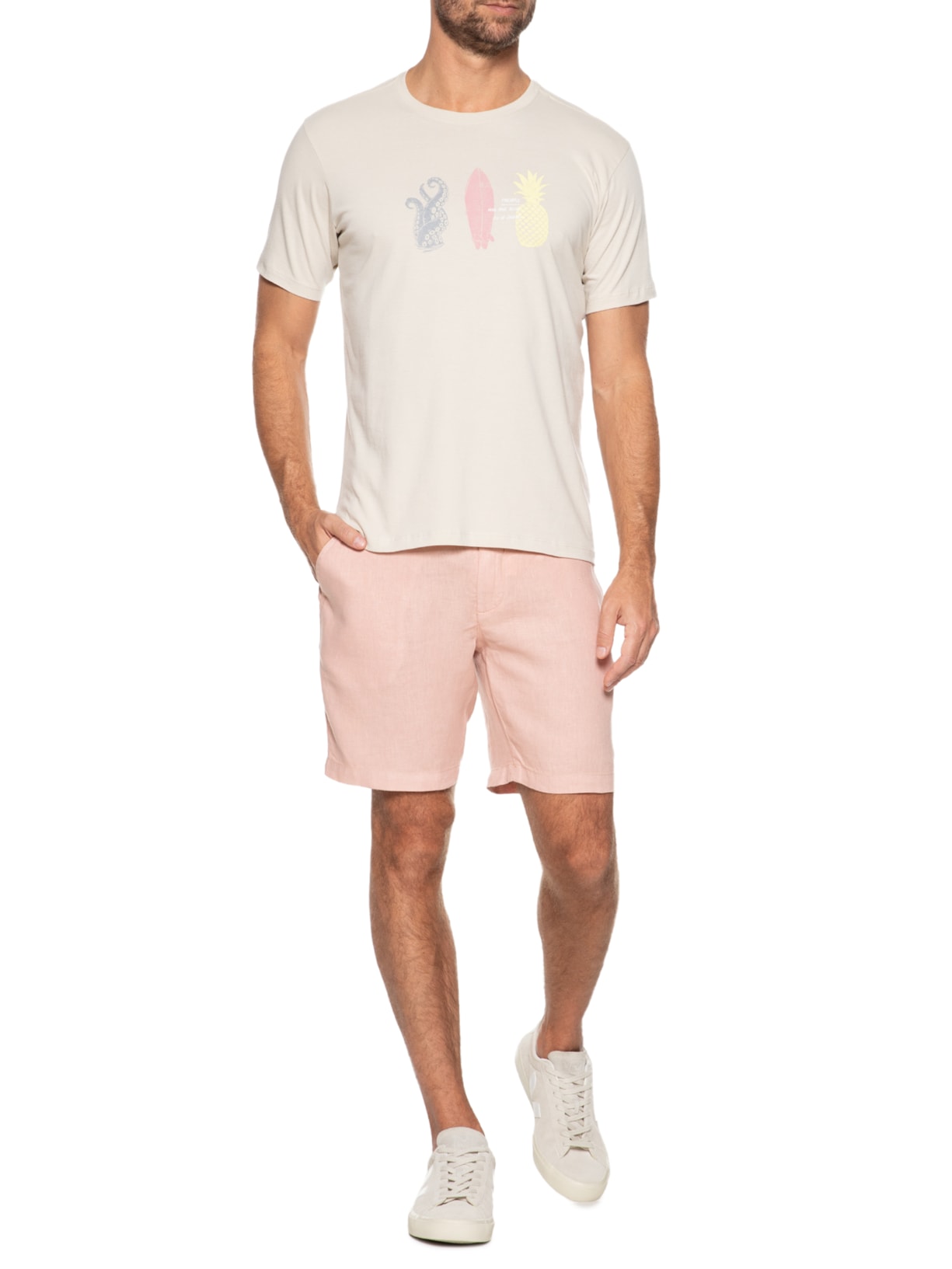 Camiseta Masculina Silkada Carimbo Pine Bege Pineapple