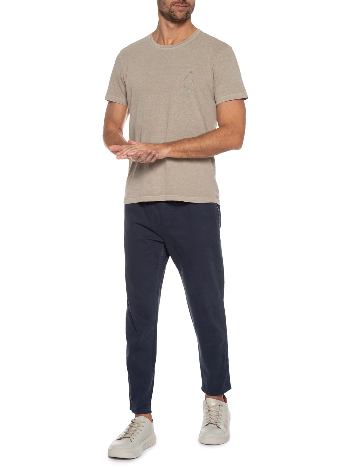 Camiseta Masculina Silkada Pinguins Bege Pineapple