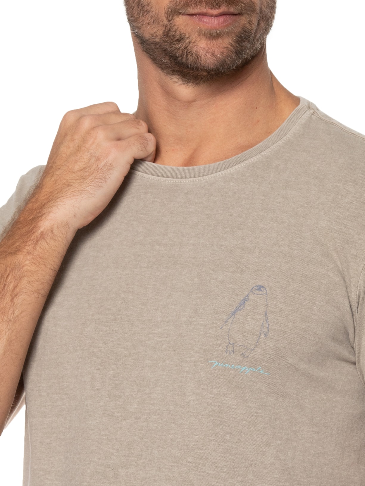 Camiseta Masculina Silkada Pinguins Bege Pineapple