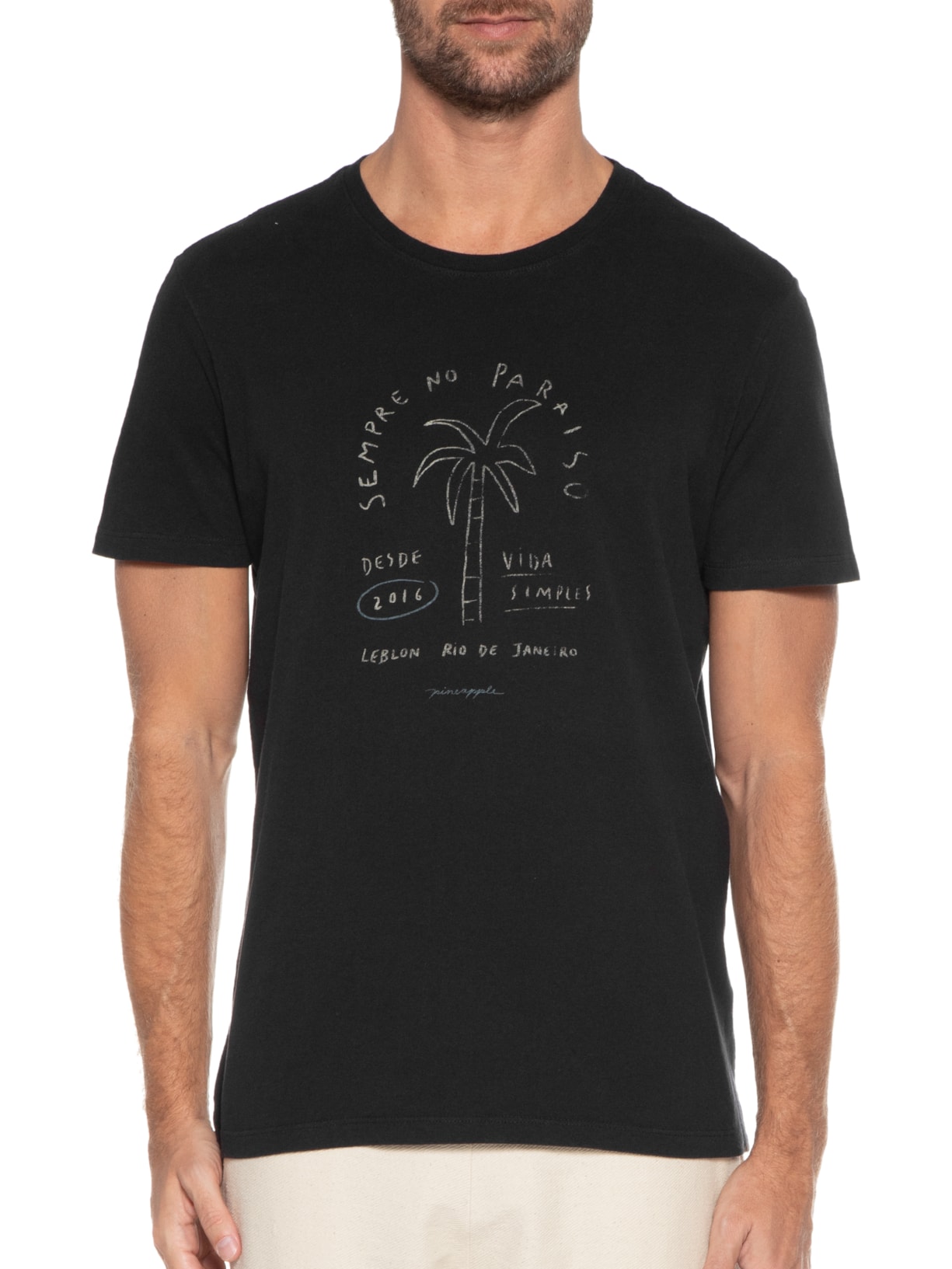 Camiseta Masculina Silkada Sempre No Paraíso Preto Pineapple