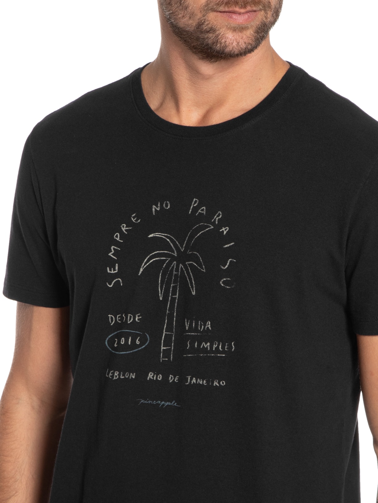 Camiseta Masculina Silkada Sempre No Paraíso Preto Pineapple