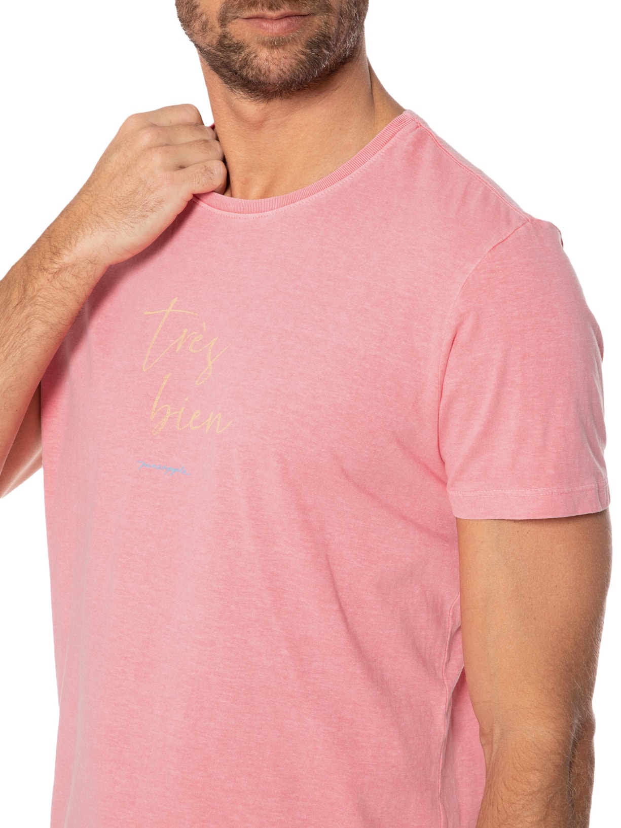 Camiseta Masculina Silkada Très Bien Rosa Pineapple