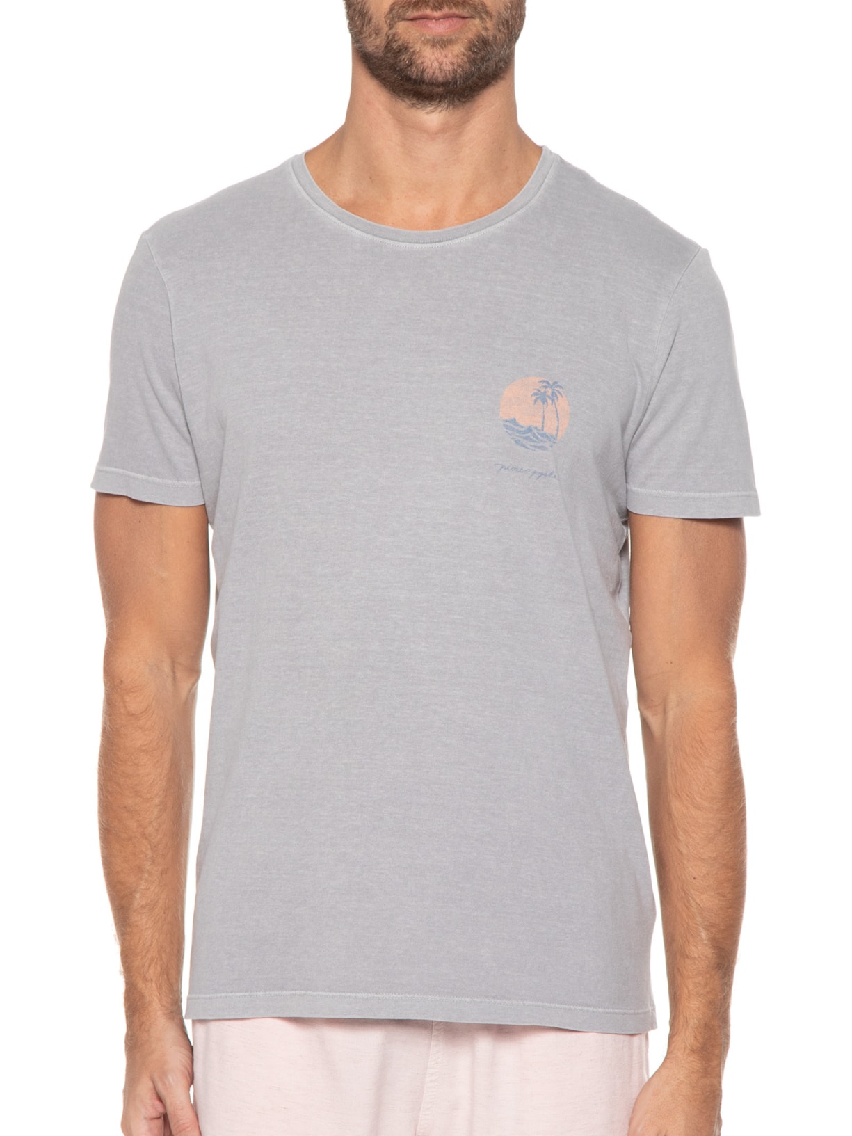 Camiseta Masculina Silkada Tropical Cinza Pineapple