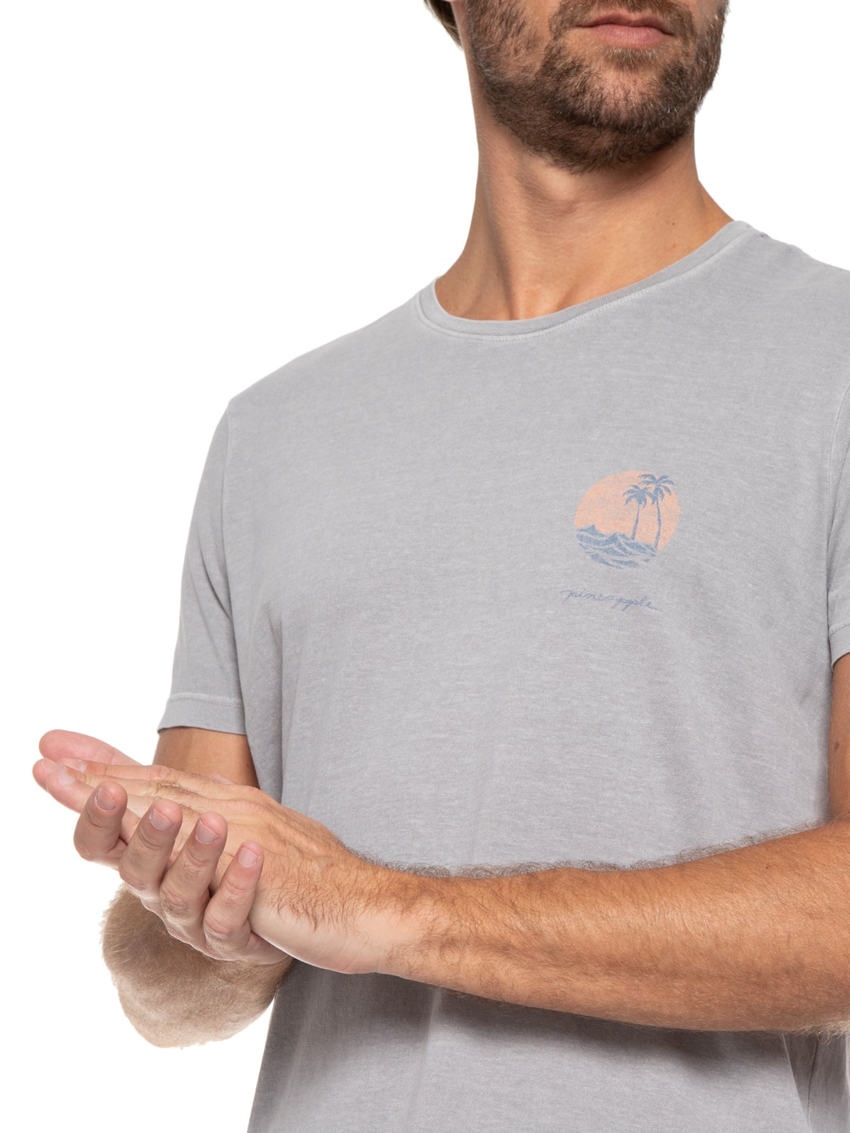 Camiseta Masculina Silkada Tropical Cinza Pineapple