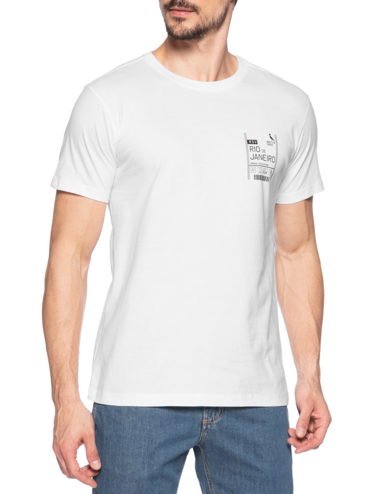 Camiseta Masculina Slim Born To Be Carioca Rj Branco  Reserva
