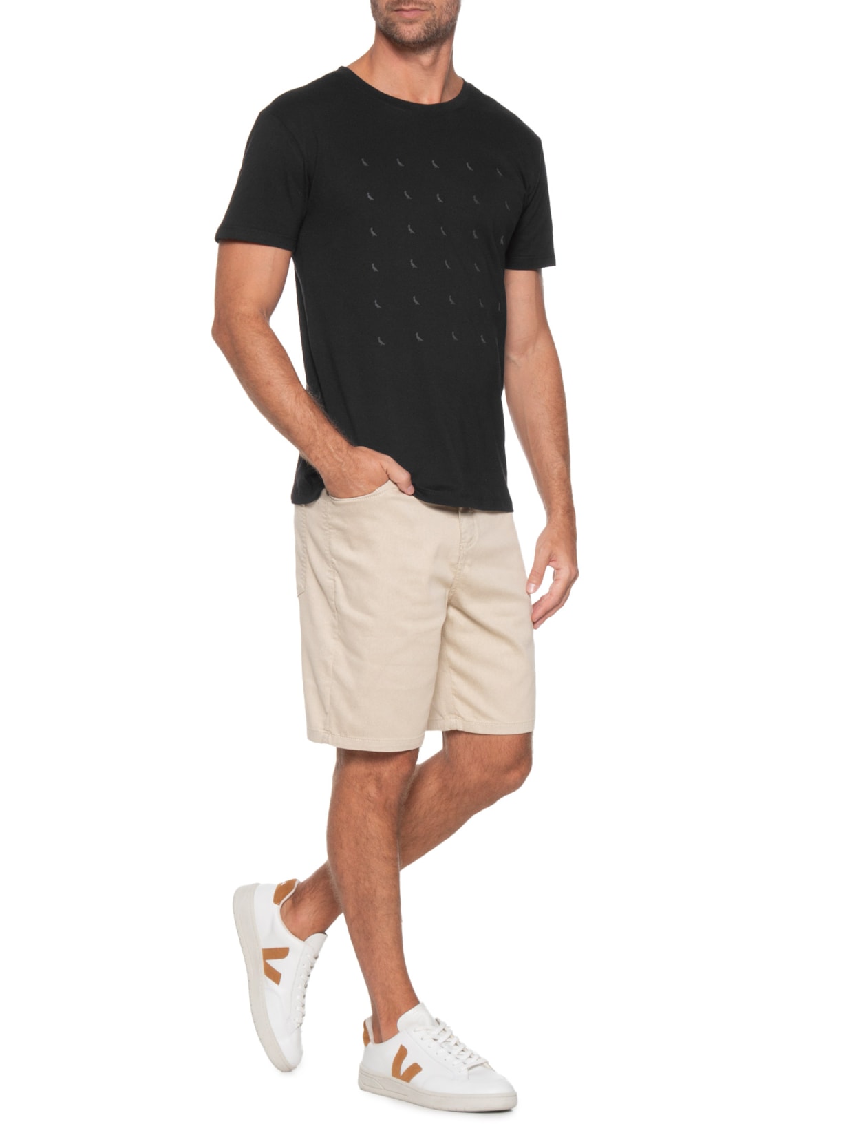 Camiseta Masculina Slim Estampa Pica Pau Minimal Lines Preto Reserva