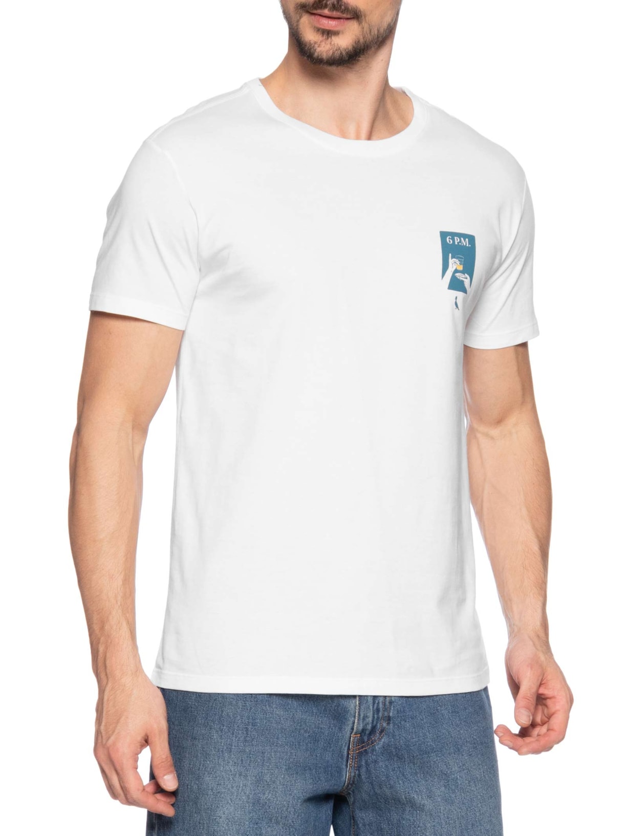 Camiseta Masculina Slim Estampada Copinho 6am Branco  Reserva